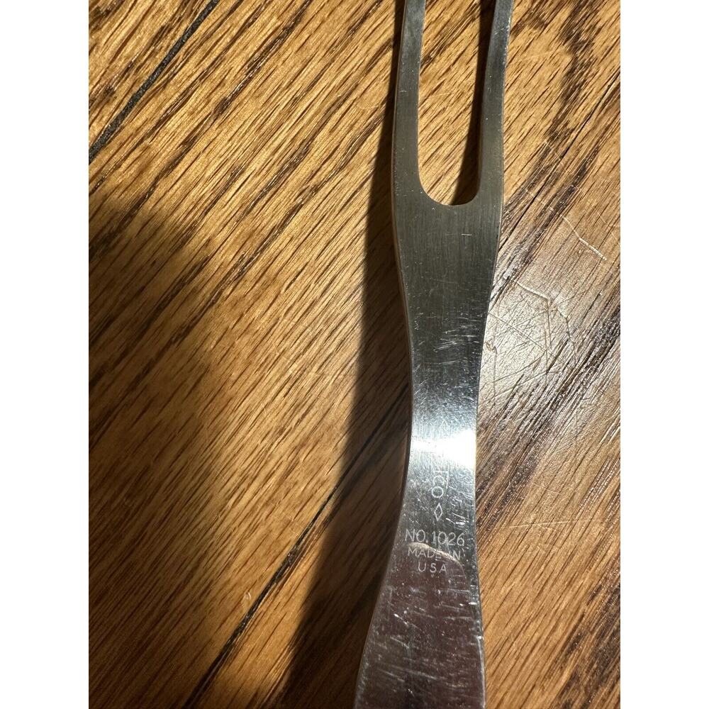 Cutco 1026 USA Turning Meat Fork 5" Blade Brown + Red/Orange Swirl Handle - Picture 3 of 4